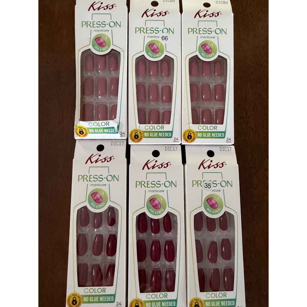 Kiss Press-On Manicure 6 Pack Bundle Dusty Rose Burgundy Medium Gel Nails DIC17